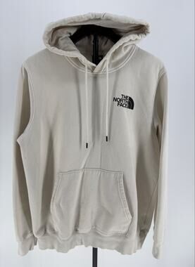 The North Face Hoodie Mens M Cream Mountain Graphic Back Heavyweight Pullover